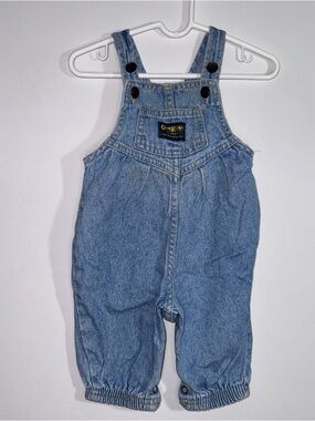 OshKosh Blue Cotton Denim Overalls 3-6M Vestbak USA Vintage Baby Bib